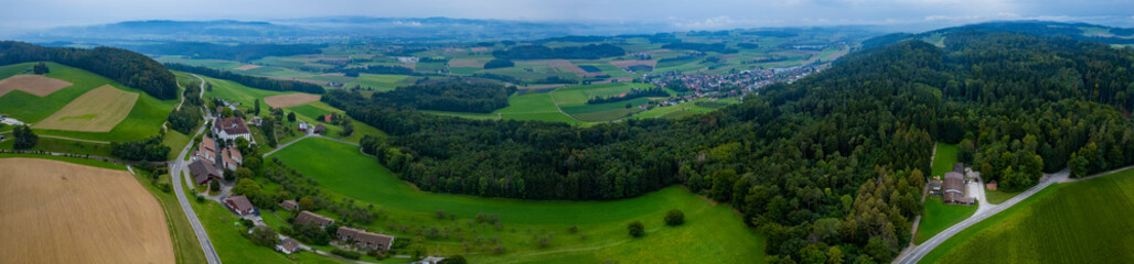 Fototapeta na wymiar Aerial view around the city Frauenfeld in Switzerland on a overcast day in summer.