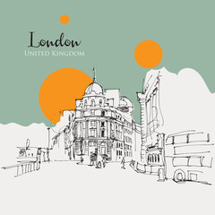 Obraz premium Drawing sketch illustration of Cornhill Lombard in London, UK