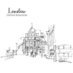 Drawing sketch illustration of Cornhill Lombard in London, UK