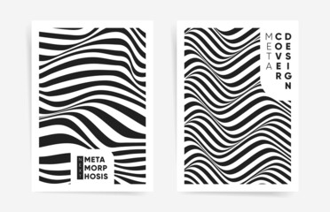 Covers templates set with black simple abstract wavy lines elements. A4 geometric dynamic pattern for poster, presentation, catalog, brochure, placard, booklet, report, cover design. Vector layouts. 