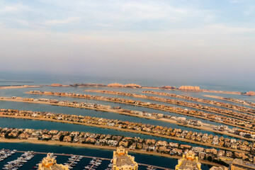 Dubai, UAE - 09.24.2021 Partial view of man made island, Palm Jumeirah Urban