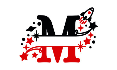 M Alphabet kids split space abstract monogram vector logo template