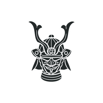 Samurai Helmet Icon Silhouette Illustration. Asian Warrior Vector Graphic Pictogram Symbol Clip Art. Doodle Sketch Black Sign.
