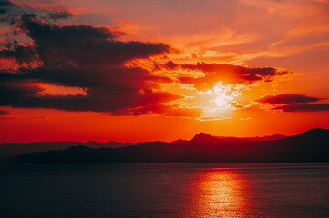 Beautiful golden sunset on the seaside