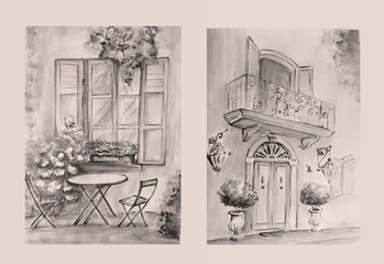 Watercolor of old city, illustration art © NATALIIA TOSUN