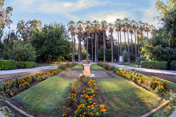 Athens, Greece. Panoramic view of the National Garden as seen from the entrance at Vasilisis Amalias avenue. It is a public park at the center of Athens near Syntagma square and Zappion Hall area