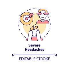 Severe headaches concept icon. Hypertension symptom abstract idea thin line illustration. Pulsating and throbbing pain. Hypertensive crisis sign. Vector isolated outline color drawing. Editable stroke