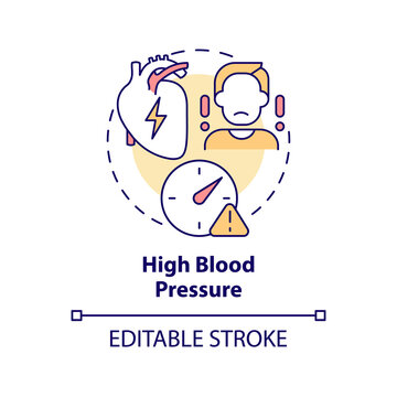 High Blood Pressure Concept Icon. Hypertension Symptom Abstract Idea Thin Line Illustration. Hypertensive Emergency. Pounding Feeling In Heart. Vector Isolated Outline Color Drawing. Editable Stroke