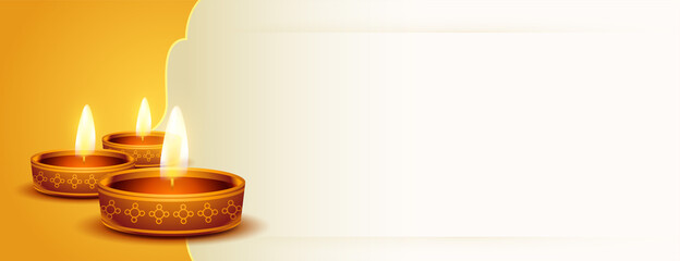 happy diwali realistic diya festival banner design