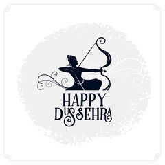 happy dussehra festival card with lord rama holding bow and arrow