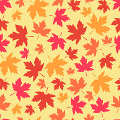 Naklejka na ściany i meble bright colorful seamless pattern with the image of maple leaves.