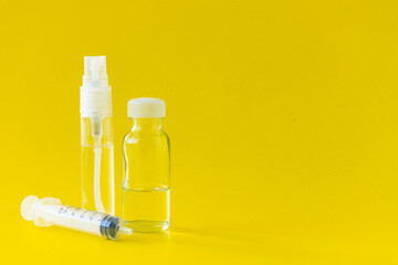 perfume making equipment Isolated on a yellow background..