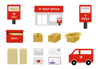 post office icon 郵便アイコンセット - obrazy, fototapety, plakaty