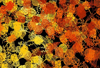 Dark Red, Yellow vector abstract background with trees, branches.