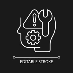 Self correction white linear icon for dark theme. Ability to correct mistakes yourself. Thin line customizable illustration. Isolated vector contour symbol for night mode. Editable stroke