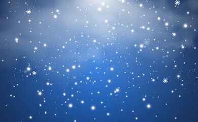 Vector illustration of flying snow on a transparent background.Natural phenomenon of snowfall or blizzard.