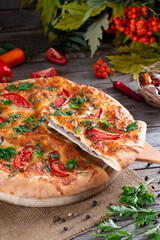 Traditional Georgian cuisine, closed pies with filling, bakery product in Georgian