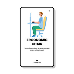 Ergonomic Chair For Correct Healthy Posture Vector. Man Worker Sitting On Ergonomic Chair For Comfortable And Healthcare Pose And Work At Workspace. Character Position Web Flat Cartoon Illustration