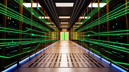 Digital Network of connections and data processing server room Loop Background. Online security concept. Global Server Room Networking Digital Social Connection Media and Futuristic Technology. 4k - Powered by Adobe