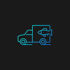 Fish transporting gradient vector icon for dark theme. Commercial transportation of aquaculture products. Thin line color symbol. Modern style pictogram. Vector isolated outline drawing