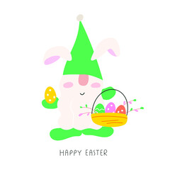 Cute gnome. Happy Easter. Vector illustration on white background. 