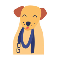 Funny dog with leash in mouth. Illustration on white background.