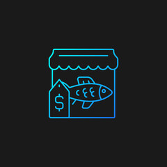 Fish market gradient vector icon for dark theme. Fresh and frozen seafood trade. Fish marketplace. Fishmongers stall. Thin line color symbol. Modern style pictogram. Vector isolated outline drawing