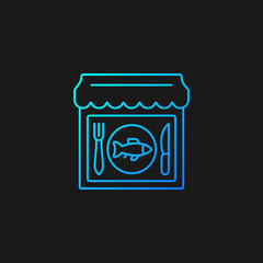 Seafood restaurant gradient vector icon for dark theme. Serving fish and shrimps. Mediterranean cuisine. Thin line color symbol. Modern style pictogram. Vector isolated outline drawing