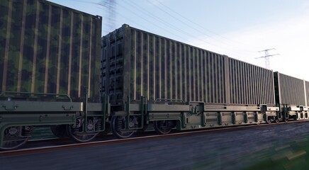 Fototapeta na wymiar Rail military transport. Weapons transport. 