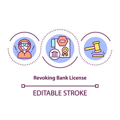 Revoking bank license concept icon. Illegal economical operations. Secure banking business abstract idea thin line illustration. Vector isolated outline color drawing. Editable stroke