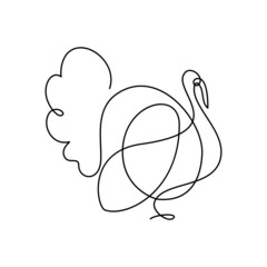 Turkey in continuous line art drawing style. Turkey bird strutting minimalist black linear design isolated on white background. Vector illustration © GarkushaArt