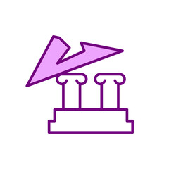 Building collapsing RGB color icon. Systemic failure, bankruptcy. Economic crisis, bank panic, bank run prevention measures. Isolated vector illustration. Simple filled line drawing