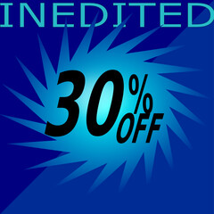 30 percent off. navy blue banner with star for promotions and offers.