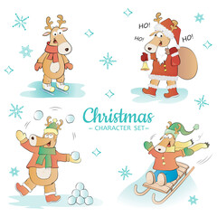 Funny Reindeer Christmas character set isolated on white background vector illustration