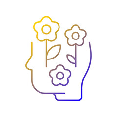 Positive mindset gradient linear vector icon. Optimistic attitude and thinking. Happy lifestyle and approach. Thin line color symbol. Modern style pictogram. Vector isolated outline drawing