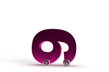 The number 6 on wheels in horizontal as a car in purple on an isolated background.