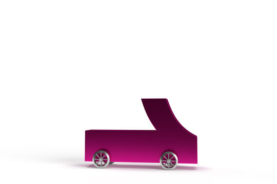 The number 1 on wheels in horizontal as a car in purple on an isolated background.