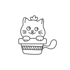 Cat Siting in Plant Pot Illustration Outline Vector Template
