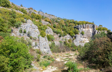 Fototapeta na wymiar Rock formations in the canyon of Negovanka river near the village of Emen, Bulgaria