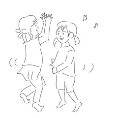 踊っている二人の子どもの手描きイラスト