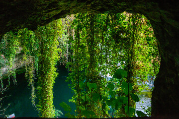 ANTALYA, TURKEY: Landscape with a view of Upper Duden Waterfall from the cliff.