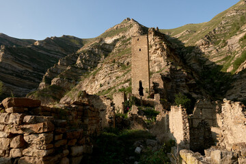 Fototapeta na wymiar Old Kakhib village ruins in Dagestan, Russia