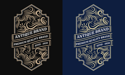 Whiskey Bourbon Vintage luxury antique logo border frame western engraving labels for beer wine whiskey alcohol product box packaging label vector printable design template