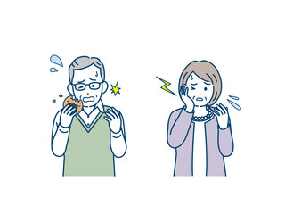 高齢者　年配　シニア　男女　歯が痛い　歯周病　虫歯　固い物が食べれない　イラスト素材