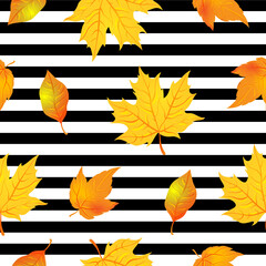 Materiał do szycia Seamless pattern background with yellow leaves, vector EPS 10