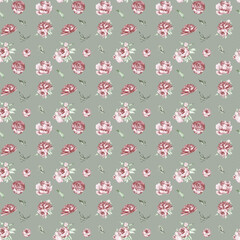 Watercolor dusty pink floral seamless pattern for fabric. Watercolor peonies pattern on gray repeat floral background for apparel, nursery, wallpaper, wrapping paper, home decor