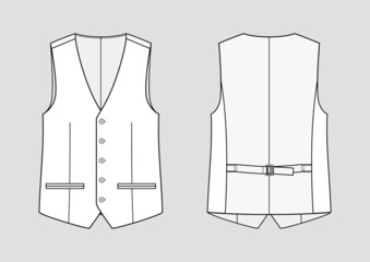Suit waistcoat. Men's office wear. Vector technical sketch. Mockup template. - obrazy, fototapety, plakaty