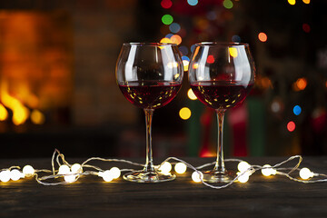 Wine glasses during Christmas Eve New Year Party