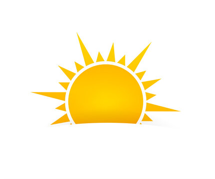 Realistic sun icon for weather design on white background.