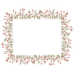 Horizontal rectangular frame design with pink and red heart branches and leaves.